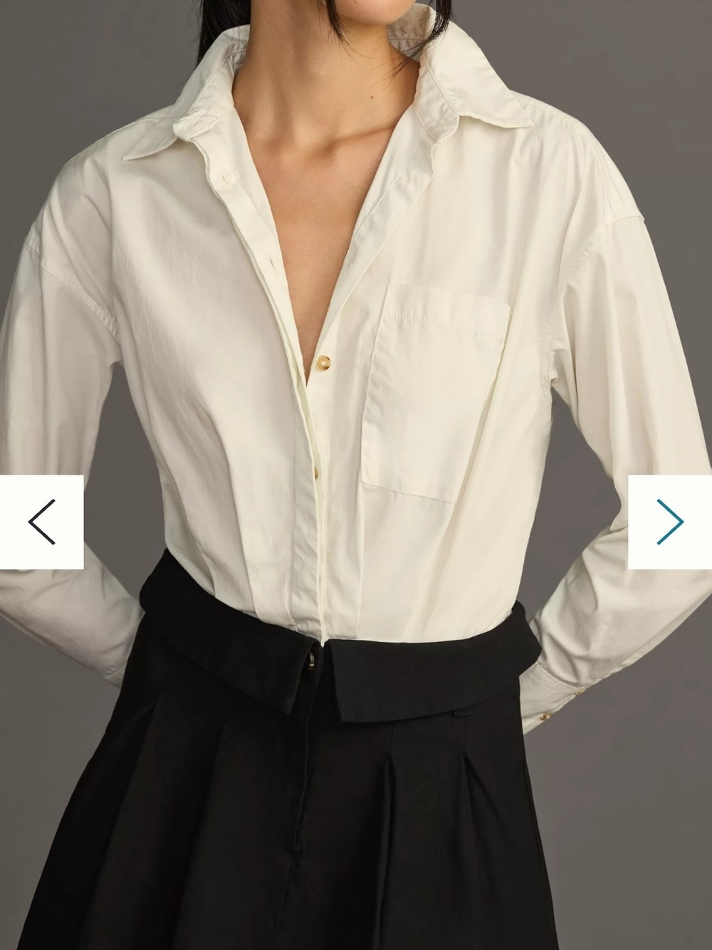 Anthropologie Ivory Button-Down Shirt with Chest Pocket